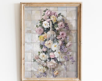 Floral Bathroom Printable Wall Art Botanical Shower Print Bathroom Flower Wall Decor Floral Wall Art Botanical Bathroom Art Digital Download