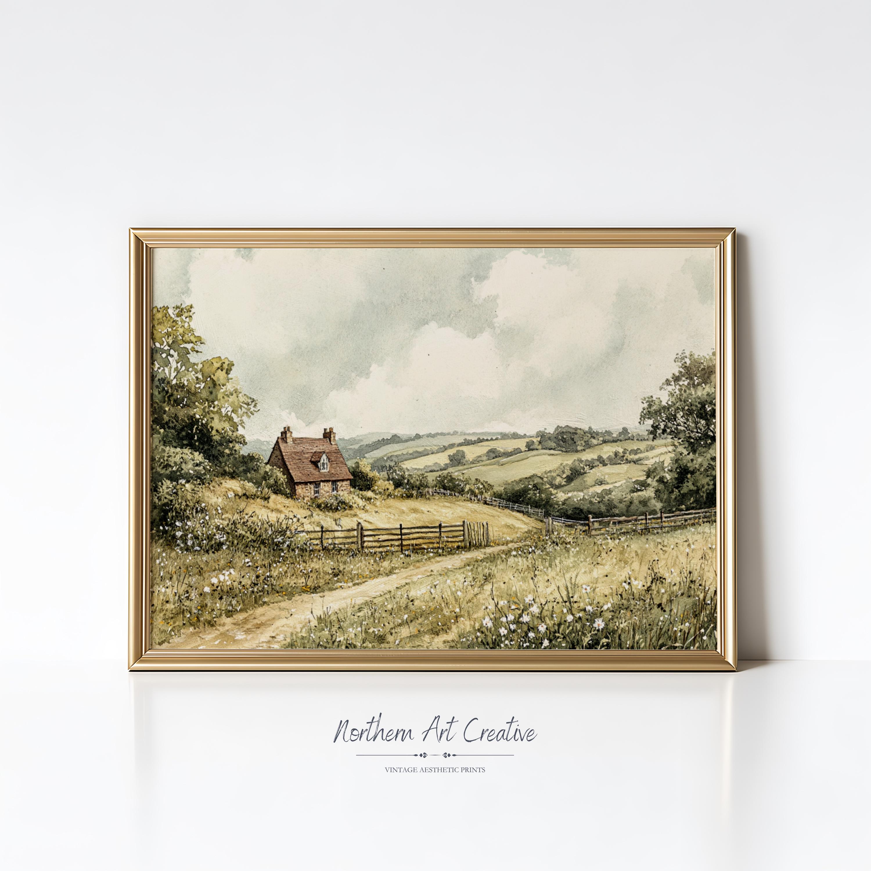 Countryside Printable Wall Art Vintage English Country Print Landscape Watercolor Painting  Cottagecore Wall Art Farmhouse Decor Digital Art