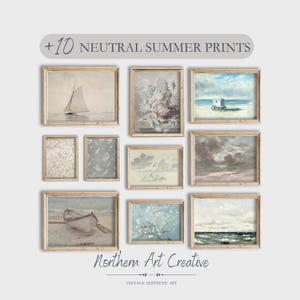 Neutral Coastal Gallery Wall Set Vintage Summer Wall Prints Soft Color Gallery Wall Prints Seascape Printable Wall Art Vintage Muted Prints