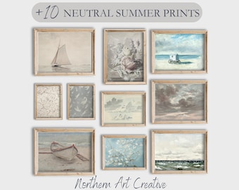 Neutral Coastal Gallery Wall Set Vintage Summer Wall Prints Soft Color Gallery Wall Prints Seascape Printable Wall Art Vintage Muted Prints