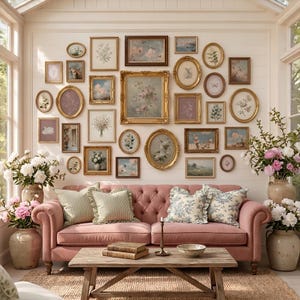 Vintage Pink Cottagecore Gallery Wall Set: Antique Botanical Printable Wall Art (Digital Download)