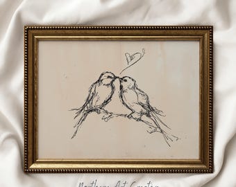 Vintage Love Birds Sketch Art: Valentine's Decor (Printable)