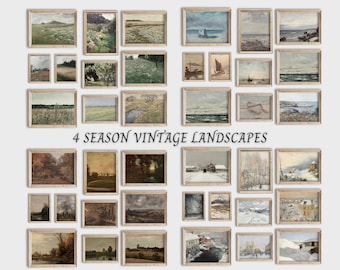 Megapaquete de láminas de paisajes vintage pintadas al óleo (descarga digital)