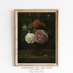 Dark Floral Print | Moody Botanical Printable Painting | Dark Academia Still Life Decor | Still Life Flowers Wall Art | Digital Download