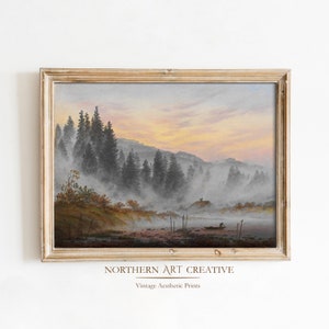 Moody Winter Landscape Wall Art | Foggy Winter Farmhouse Wall Decor | Muted Vintage Landscape Printable Painting | Winter Print