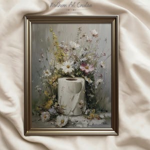 Neutral Wildflowers Bathroom Wall Art: Vintage Toilet Paper Roll Print (Printable Wall Art)