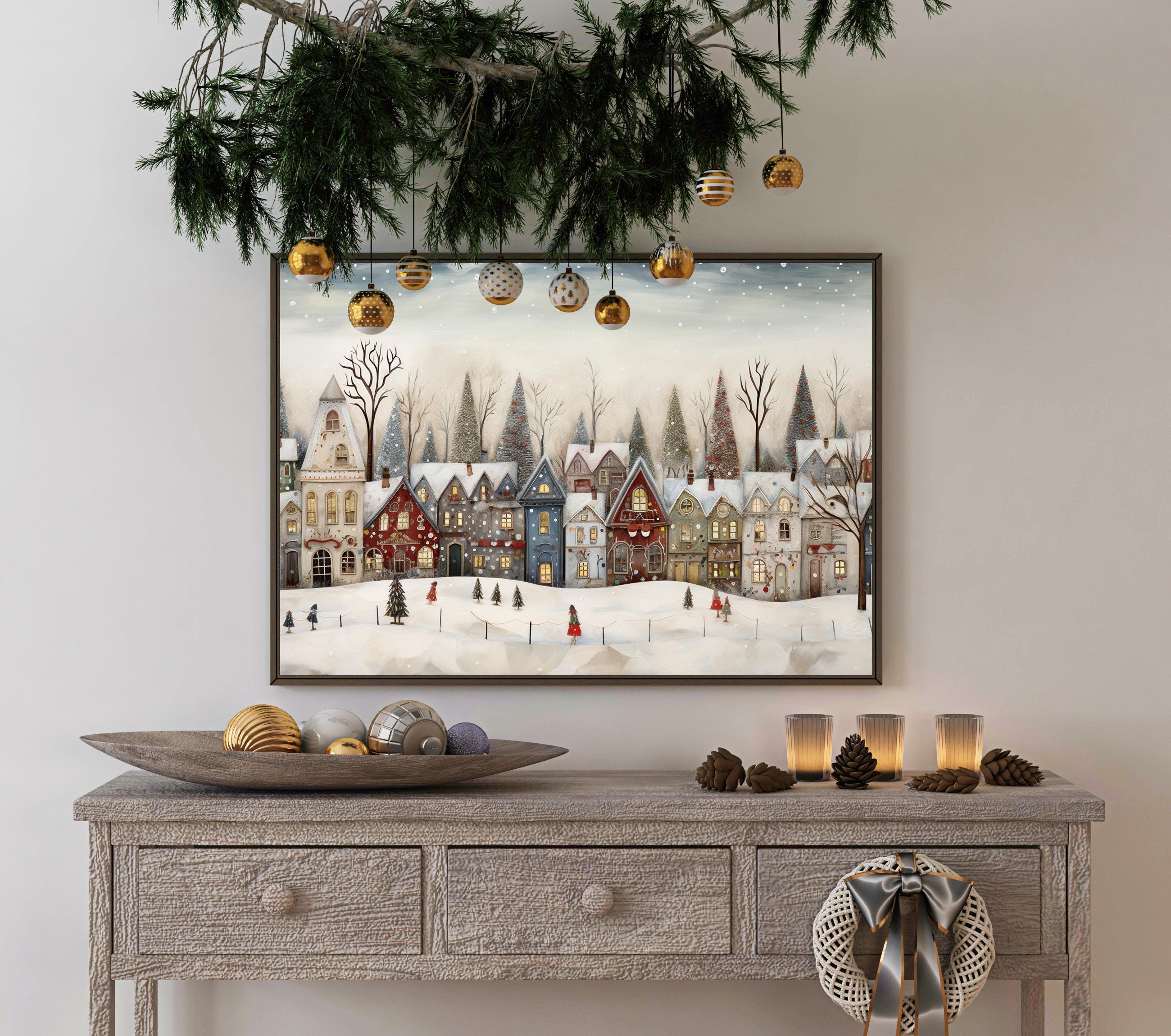 Whimsical Christmas Village Samsung Frame TV Art Winter - Etsy