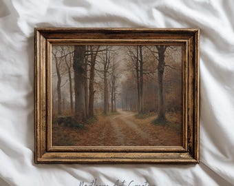 Vintage Autumn Forest Painting, Rustic Fall Landscape Art (Digital Download)