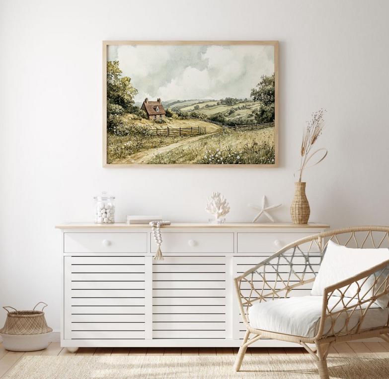English Countryside Wall Art: Vintage English Landscape Watercolor ...