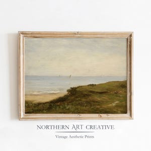 Rustic Beach Print Vintage Coastal Painting Antique Farmhouse Decor Vintage Landscape Wall Art Coastal Print Oceanic Painting Digital Print