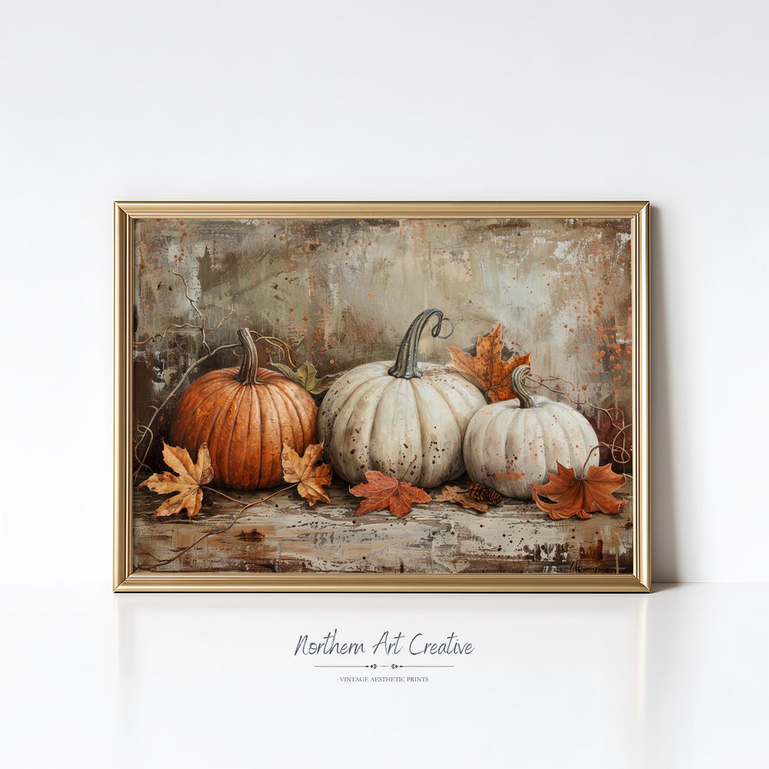 Vintage Fall Pumpkins Painting Vintage Fall Print Autumn Printable Wall ...