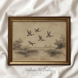 Vintage Flying Ducks Etching Wall Art: Farmhouse Sketch Print (PRINTABLE WALL ART)