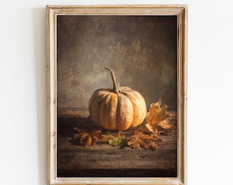 Vintage Pumpkin Painting Rustic Fall Wall Decor Moody Autumn Print Fall Farmhouse Wall Art Antique Cottagecore Decor Thanksgiving Wall Art
