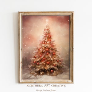 Warm Christmas Tree Print Vintage Christmas Printable Wall Art Christmas Tree Wall Decor Farmhouse Printable Painting Holiday Digital Print