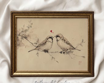 Valentine's Day Decor: Vintage Love Birds Sketch Wall Art (DIGITAL DOWNLOAD)