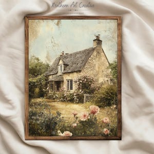 Cottage Garden Print, English Countryside Landscape (Downloadable Art) image 1