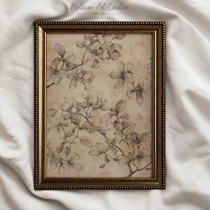 Vintage Earthy Floral Sketch Print: Botanical Pencil Art (Printable)