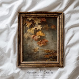 Vintage Fall Leaves Painting, Rustic Autumn Wall Art (Digital Download)