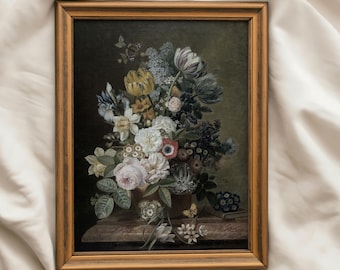 Still Life Vintage Floral Oil Painting Printable Wall Art – Antique Botanical Artwork (Digital Download)