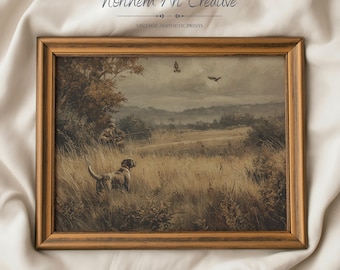 Moody Countryside Wall Art: Vintage Hunting Scene Oil Painting (Printable Wall Art), Rustic Farmhouse Decor, Moody Print
