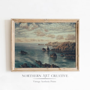 Coastal Art Print Vintage Seascape Oil Painting Landscape Wall Art Nautical Printable Wall Art Large Wall Art Seascape Print Summer Painting