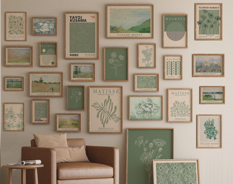 Sage Green Gallery Wall Set | Vintage Neutral Prints (Digital Art) image 1