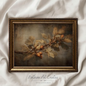 Vintage Fall PRINTABLE Wall Art: Rustic Acorn Branch Oil Painting (Digital Download)