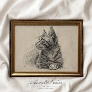 Vintage Cat Sketch Wall Art: Farmhouse Etching Print (PRINTABLE Wall Art)