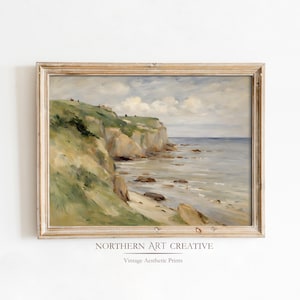 Eastern Coast Sea View Oil Painting, Rustic Coastal Wall Art, Coastal Farmhouse Printable Painting, Seaside Wall Decor, Oceanic Wall Decor