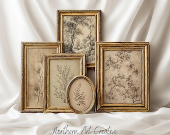Earthy Botanical Gallery Wall Set: Vintage Floral Sepia Tones Printable Wall Art (Digital Download)