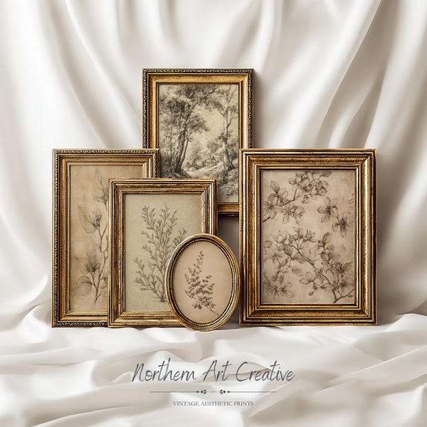 Earthy Botanical Gallery Wall Set: Vintage Floral Sepia Tones Printable Wall Art (Digital Download)