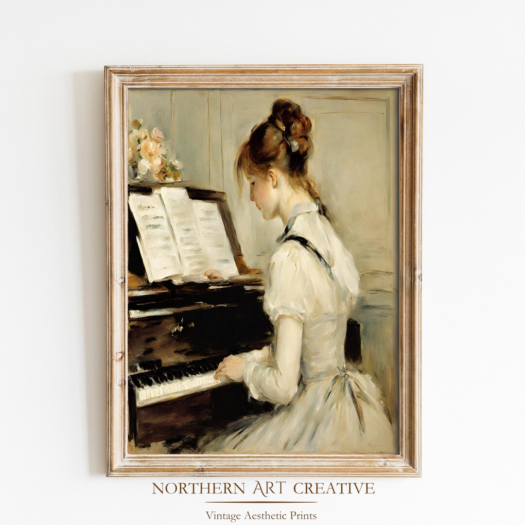 Vintage Woman Playing Piano Wall Art,antique Art Decor, Victorian Woman ...