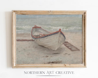 Vintage Boat Painting Coastal Wall Art (Digital Download)
