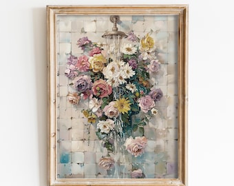 Flower Bathroom Decor Botanical Shower Print Floral Bath Wall Art Bathroom Printable Wall Art Bathroom Print Botanical Bathroom Print