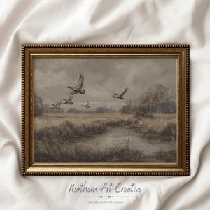Vintage Flying Ducks Painting: Moody Farmhouse Print (PRINTABLE WALL ART)