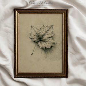 Vintage Fall Leaf Etching Wall Art: Rustic Autumn Maple Leaf (DIGITAL)