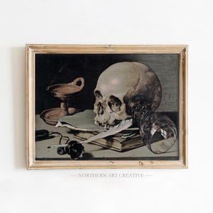 Vintage Dark Academia Skull Printable Wall Decor | Gothic Wall Art | Halloween digital print | Moody Dark Cottage Downloadable Art