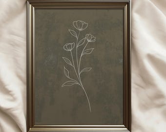Vintage Botanical Wall Art: Rustic Olive Green Print (Digital Download), Floral Print, Flower Art