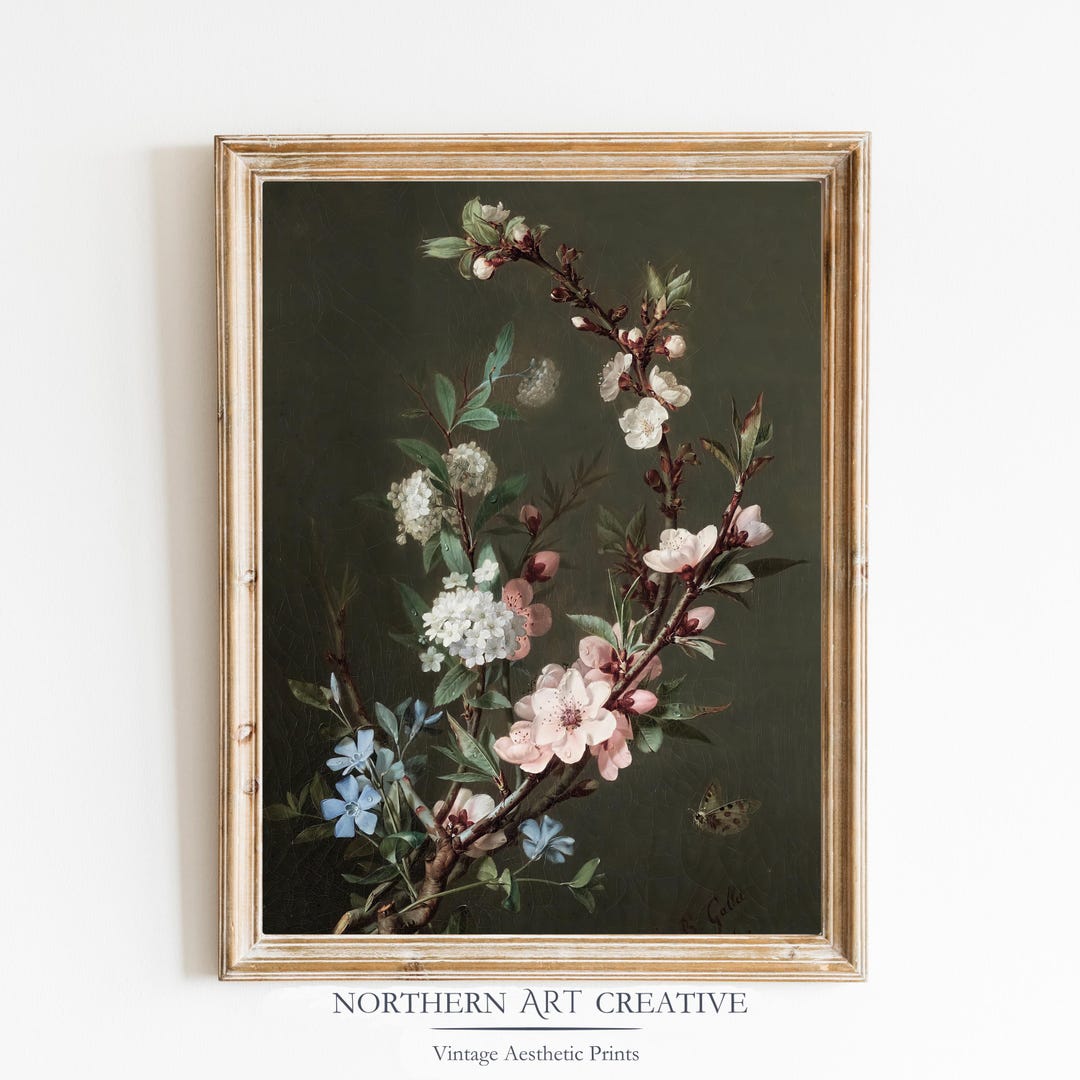 Vintage Sage Green Floral Wall Art Flower Print Antique Botanical Wall ...
