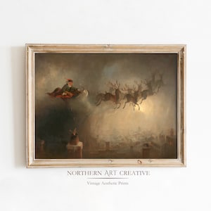 MOODY Christmas Printable Wall Art Vintage Santa Claus Painting Farmhouse Christmas Print Muted Holidays Christmas Vintage Digital Art Decor