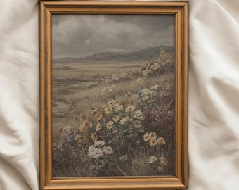 MOODY WIldflowers Field Wall Art: VIntage Landscape Print (Digital Download)