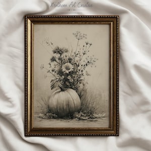 Vintage Pumpkin Pencil Sketch Wall Art: Antique Fall Etching Print (Printable Wall Art)