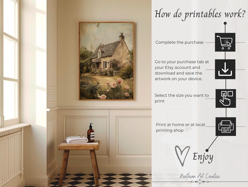 Cottage Garden Print, English Countryside Landscape (Downloadable Art) image 7