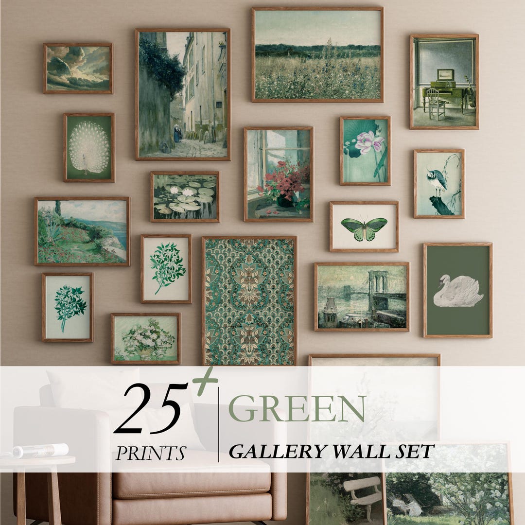 Vintage Green Gallery Wall Set Sage Green Printable Wall Art Soft Green