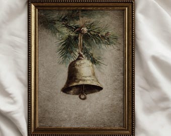 Vintage Christmas Printable Wall Art Bell Print Antique Holiday Home Decor Vintage Farmhouse Painting Moody Wall Print Cottagecore Decor