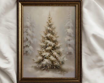 Neutral Christmas Tree Print: Vintage Holiday Decor (Digital Download)