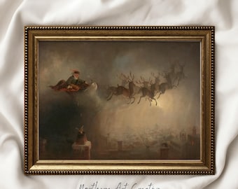 MOODY Christmas Printable Wall Art Vintage Santa Claus Painting Farmhouse Christmas Print Muted Holidays Christmas Vintage Digital Art Decor