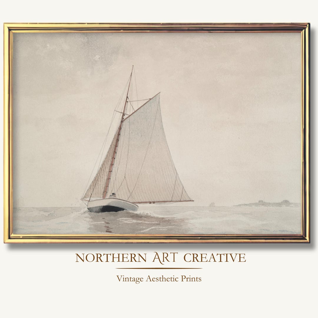 Vintage Sailboat Printable Wall Art Nautical Wall Decor Neutral Summer ...