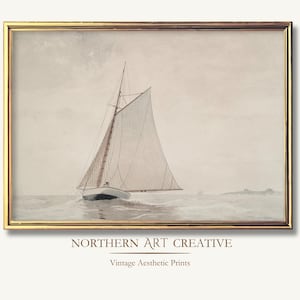 Vintage Sailboat Printable Wall Art Nautical Wall Decor Neutral Summer Painting Coastal Farmhouse Home Decor Summer Print Coastal Wall Decor