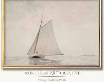 Vintage Sailboat Printable Wall Art Nautical Wall Decor Neutral Summer Painting Coastal Farmhouse Home Decor Summer Print Coastal Wall Decor